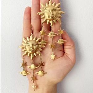 Gold Sun Moon Stars Celestial Earrings